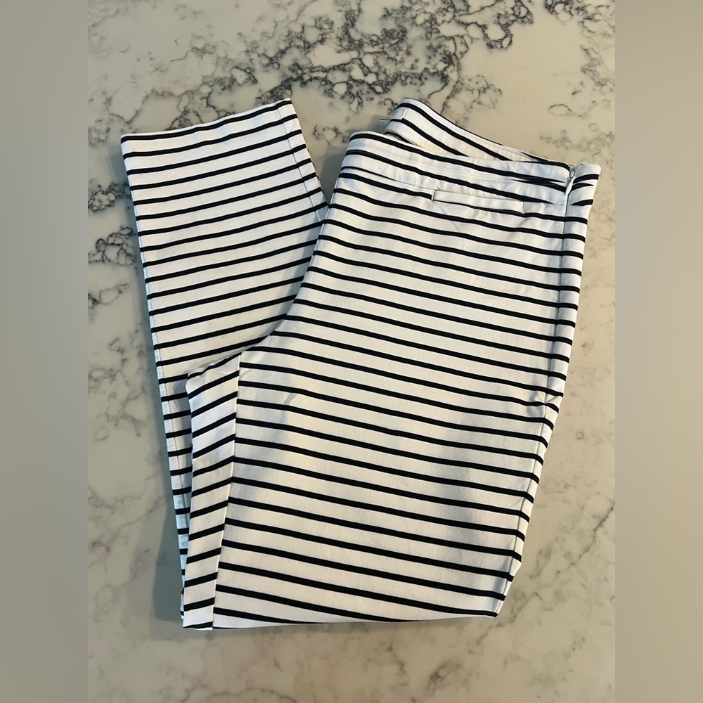 J. Jill Precision Stretch Striped White Blue Ankle Pants 14P $89 EUC
